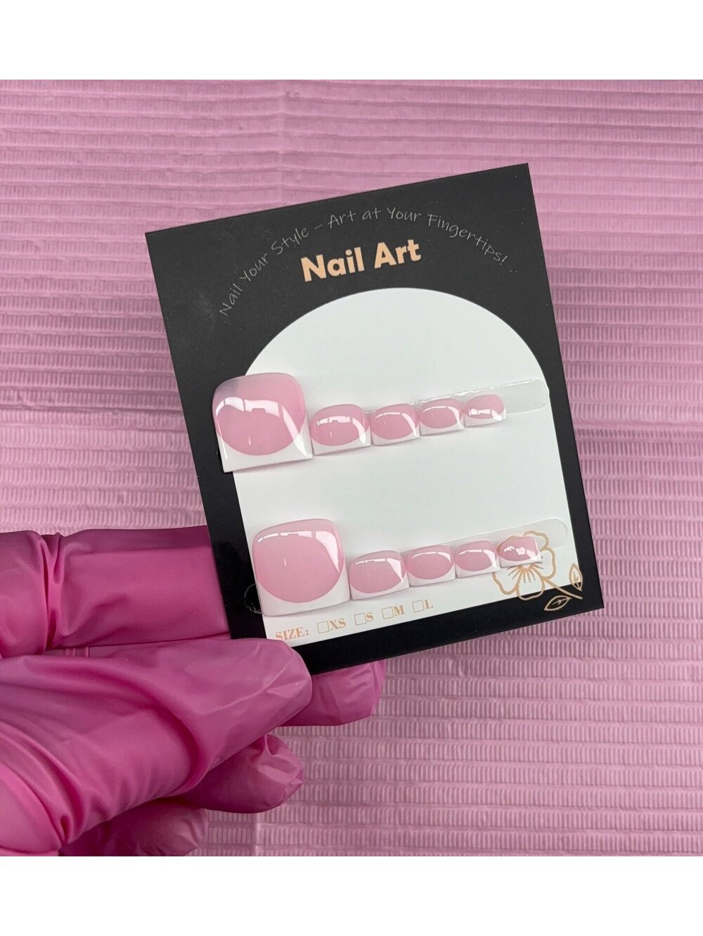 press on toenails white French tips pink base handmade custom builder gel